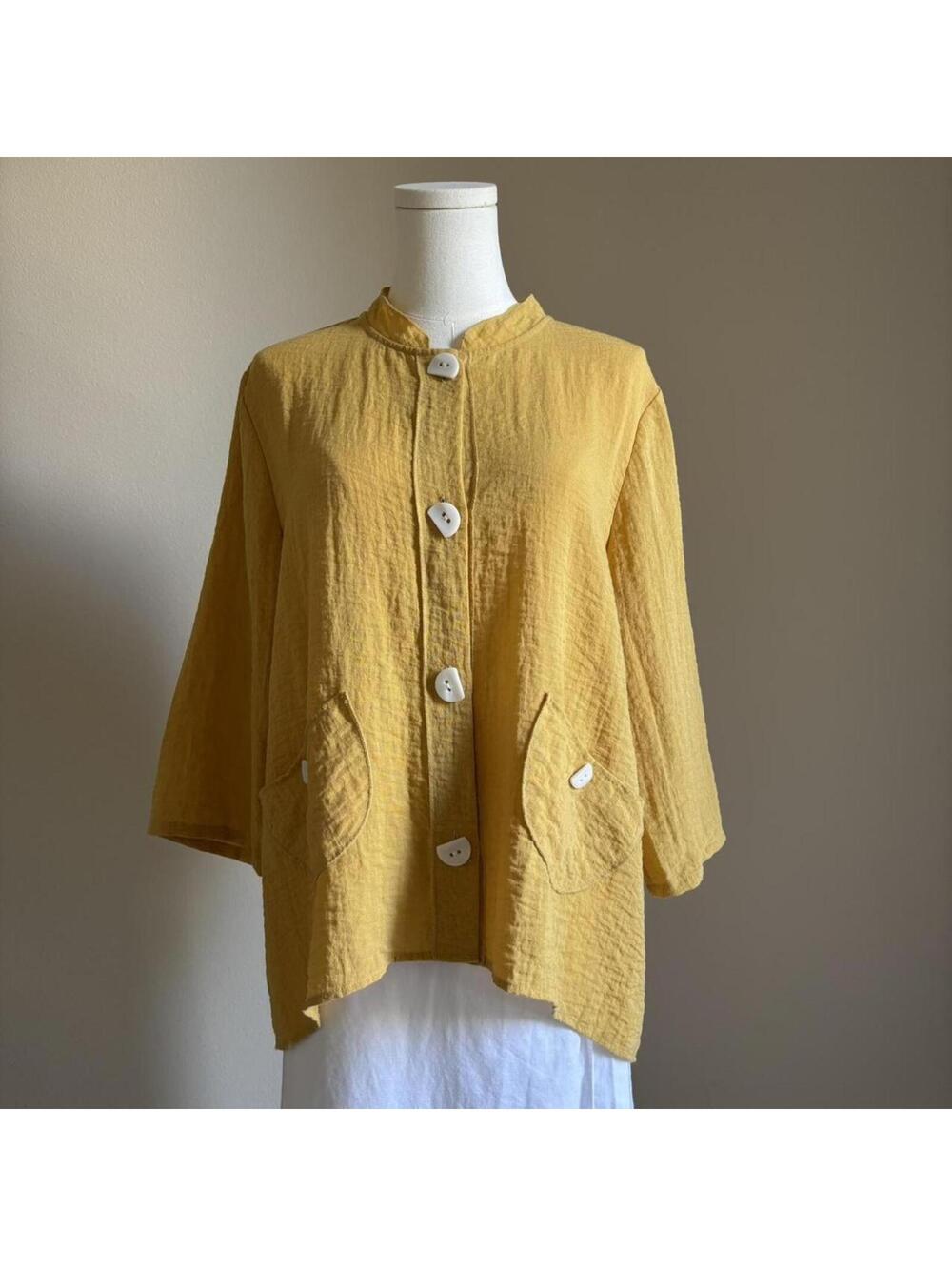Mustard Crinkle Jacket Cardigan | Medium